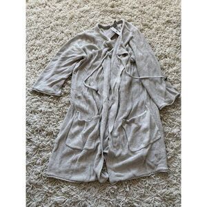 J. Jill Duster Sweater Pocketed Grey Beige Silk Blend J.Jill Large 3/4 Sleeve